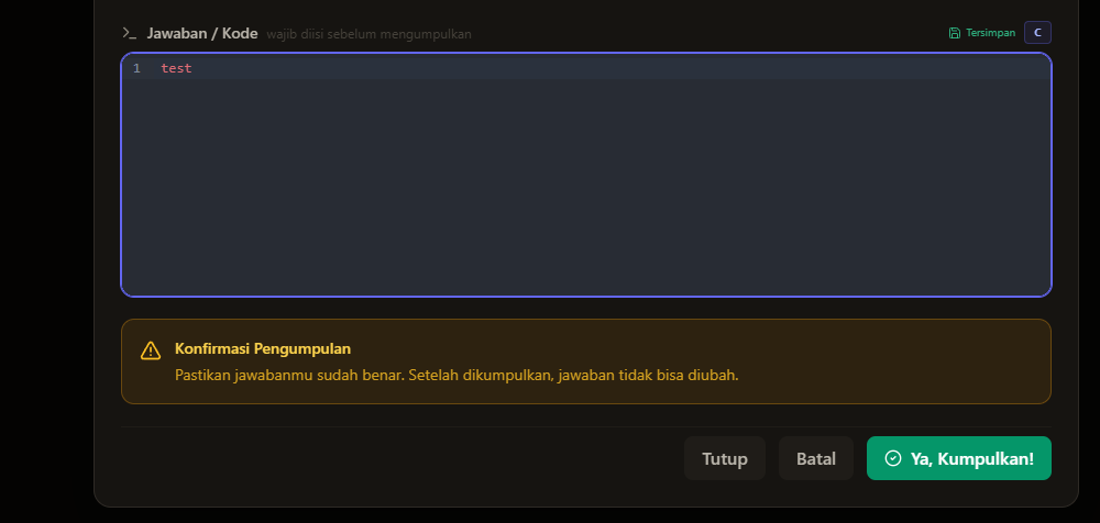 Tangkapan layar modal pengerjaan dengan editor kode